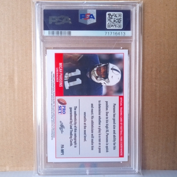 🏈🏆Micah Parsons "RC Auto 1/5 Metal '89 A/X. PRS - PLT BL Crystal" Slab🏆🏈 - Picture 2 of 5